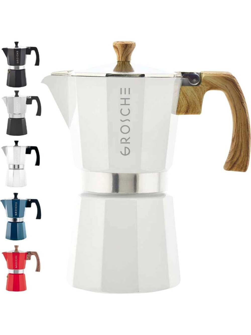 Stovetop Espresso Maker Moka Pot - 6 Cup, 9.3 oz, White Coffee Brewer